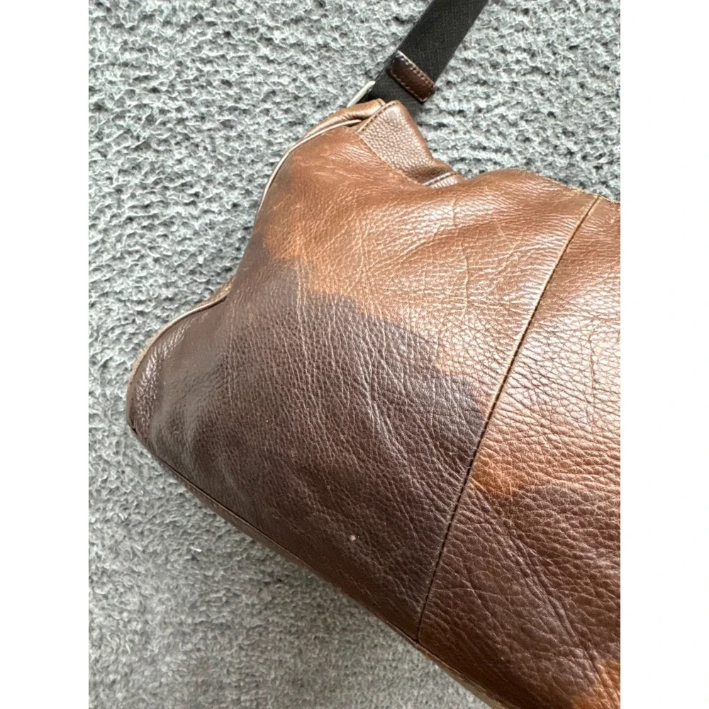 Authentic Fossil Pebbled Leather Flap Crossbody Messenger Bag Brown Unisex